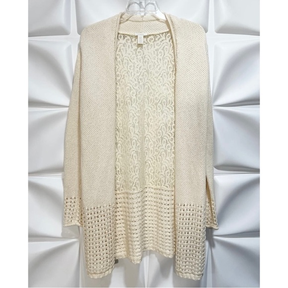 Chico's 0 Sz S Longline Lace Back Long Duster Sweater Cardigan Jacket Lattice - Picture 5 of 13